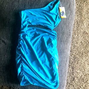 Halara blue ruched mini dress size XL